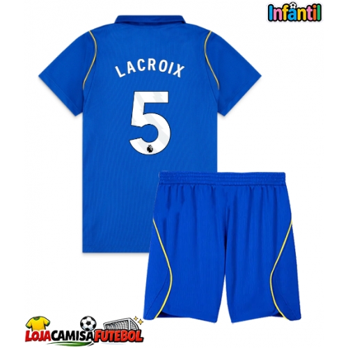 Camisa de Futebol Chelsea Maxence Lacroix #5 Equipamento Principal Infantil 2026-27 Manga Curta (+ Calças curtas)